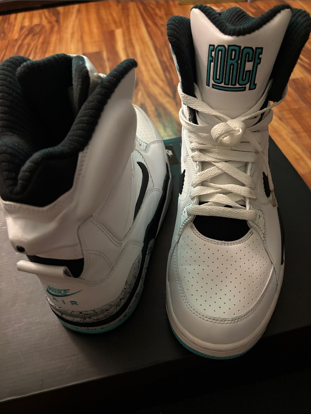 Nike White Black Teal High-Top Basketball Sneakers